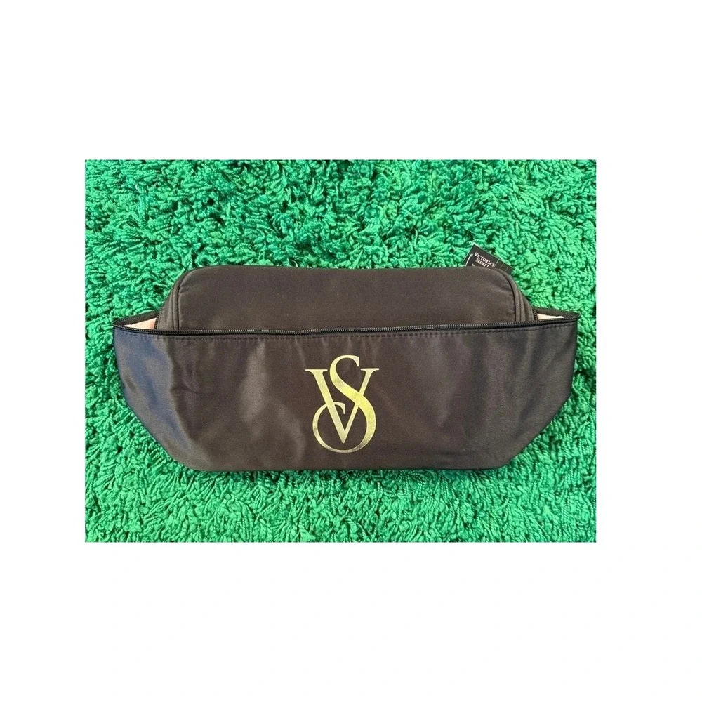 Victoria's Secret Makeup Bag Women OS Black NEW Travel Case Gold Logo 26475530